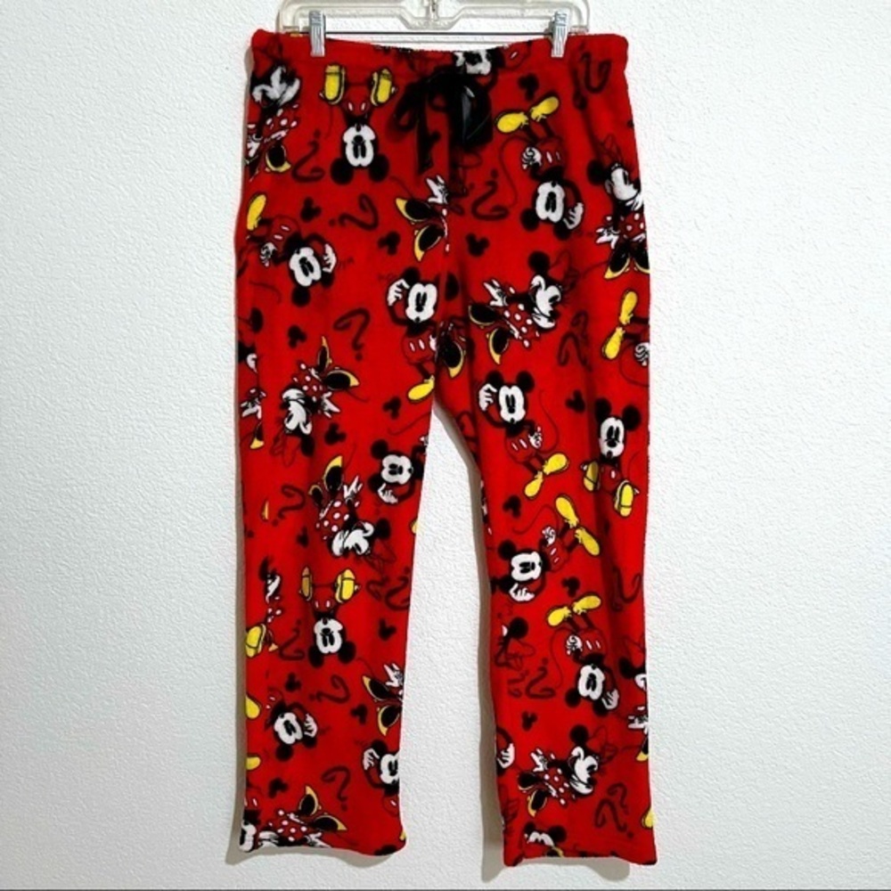 Disney Red Yellow Black Fleece Mickey Minnie Mouse What's Up PJ Pants Sleepwear